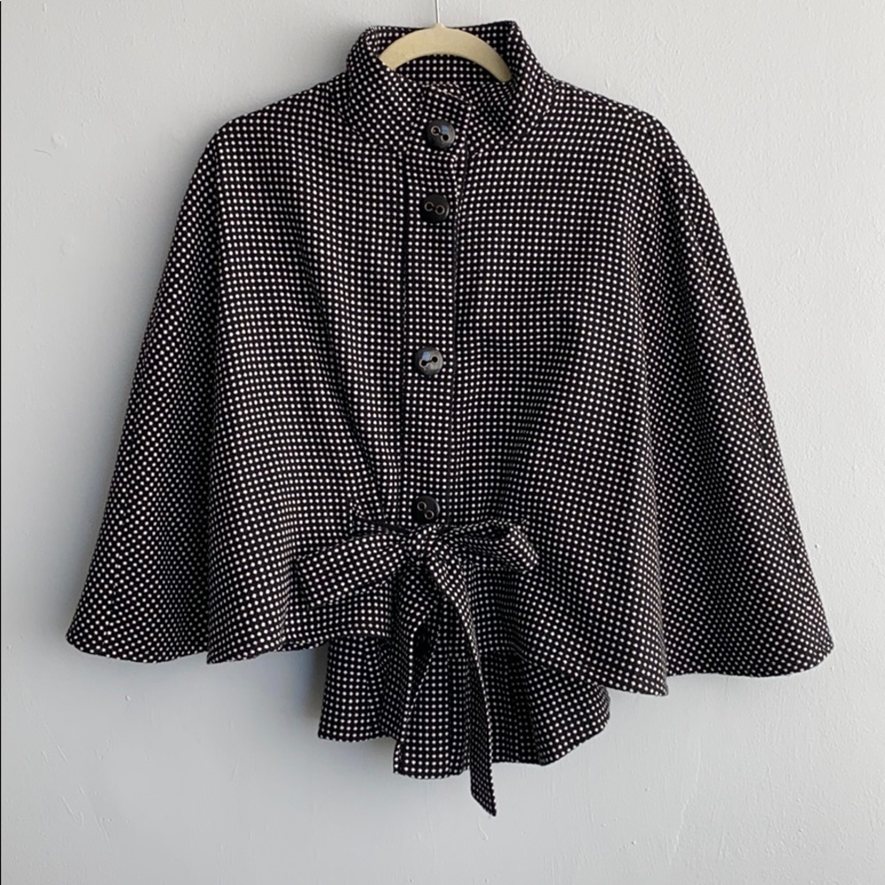 Tabitha Anthropologie black dot poncho cape
